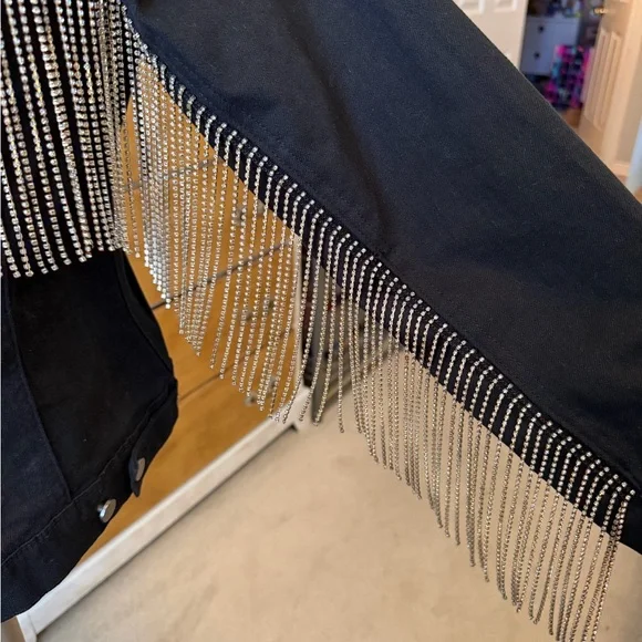 Scully Black Denim Jacket with Rhinestone Fringe - Picture 2 of 7